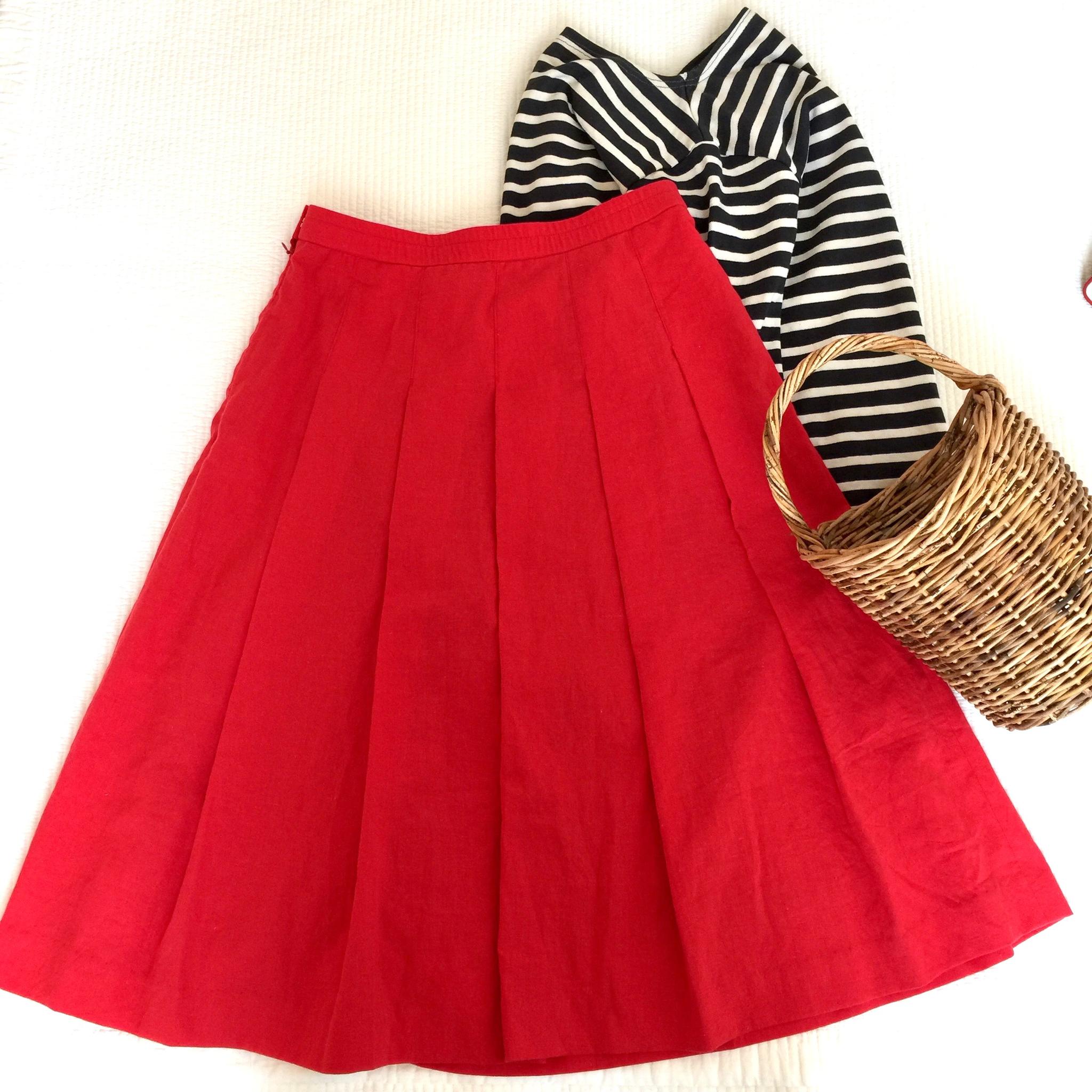 ハーフリネン大人可愛いタックフレアスカート いちごレッド | 5枚目